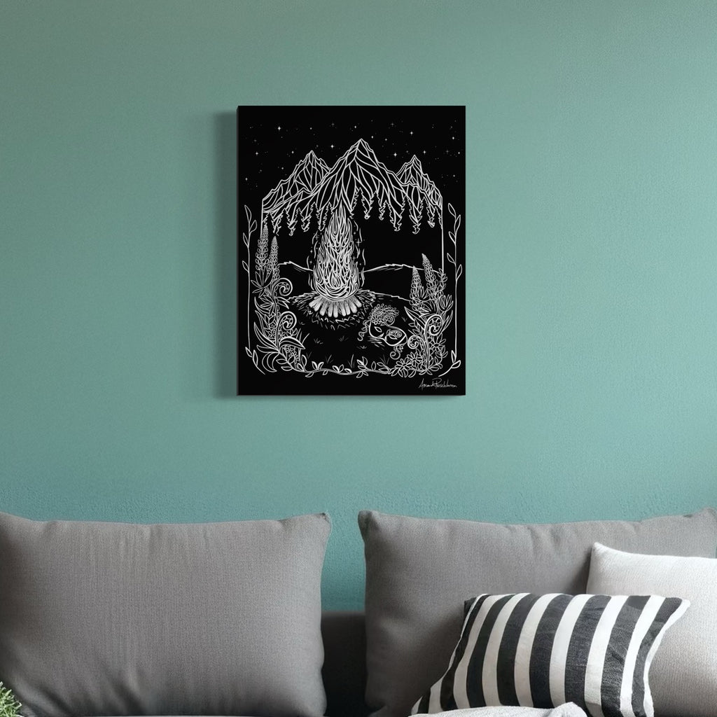 Teal wall in living room with black and white artwork hanging 