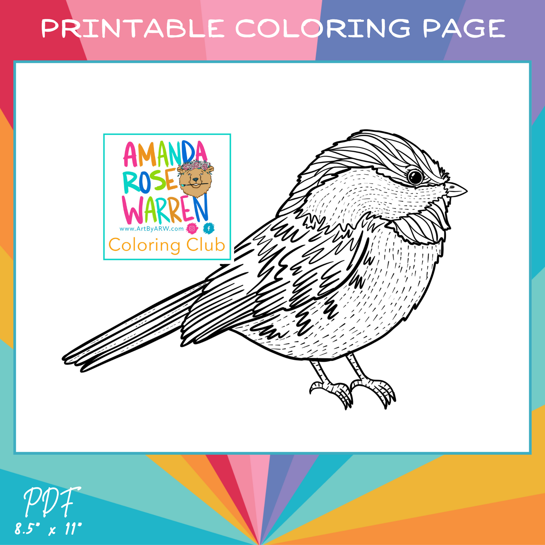 Chickadee Coloring Page– Amanda Rose Warren LLC
