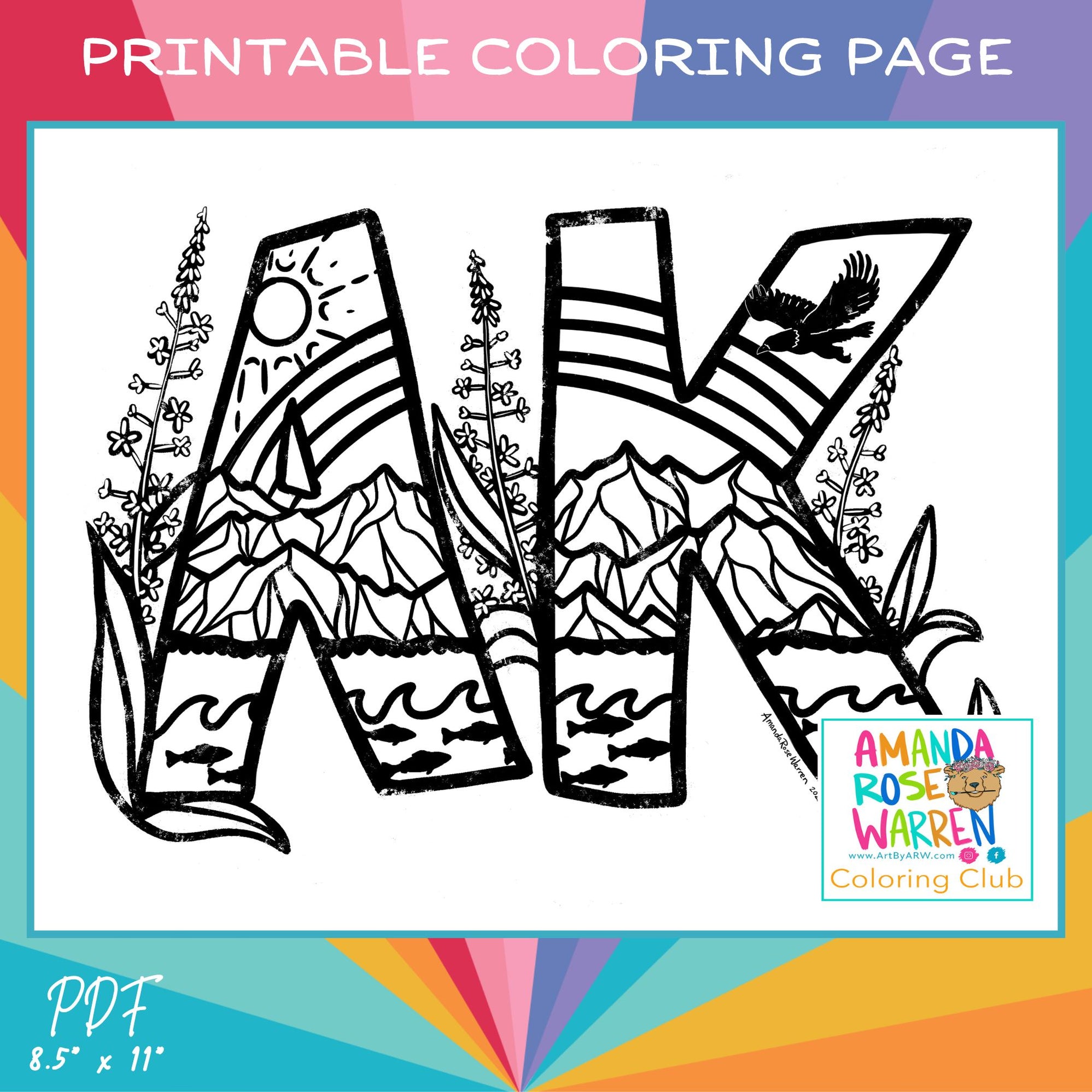 Alaska Vibin Coloring Page– Amanda Rose Warren LLC