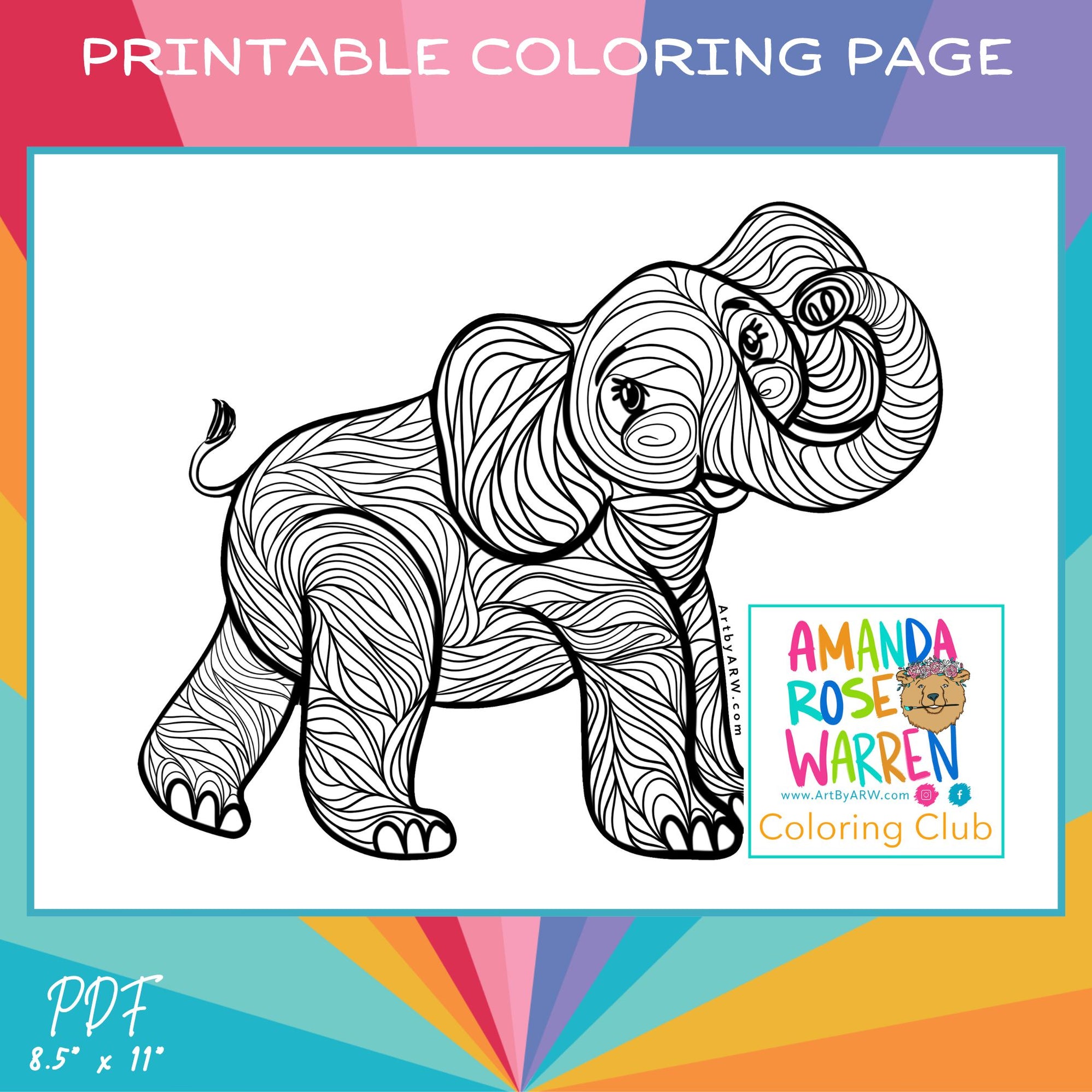 Elephant Coloring Page– Amanda Rose Warren LLC