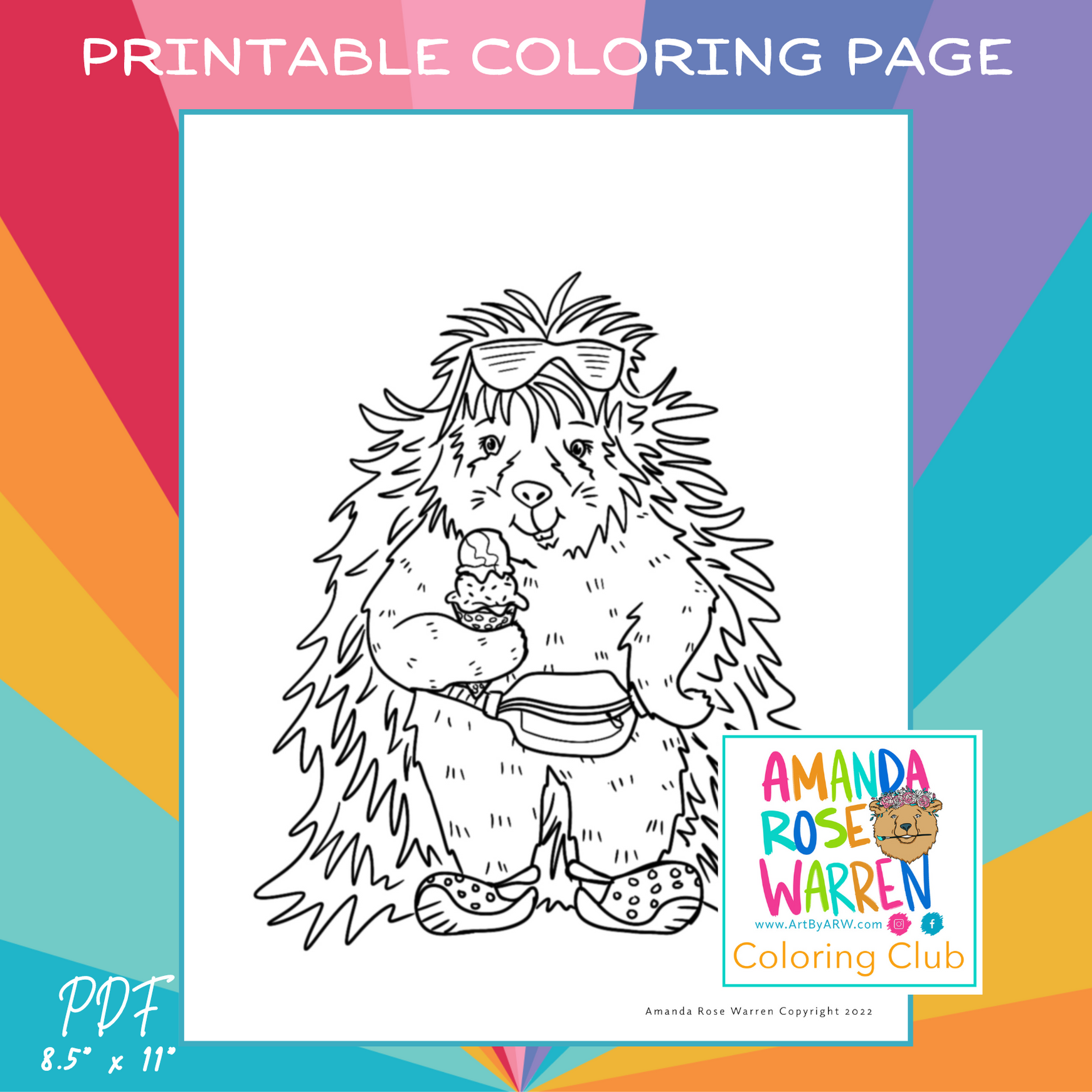 Chillin on an Ice Cream Break Coloring Page Amanda Rose Warren LLC