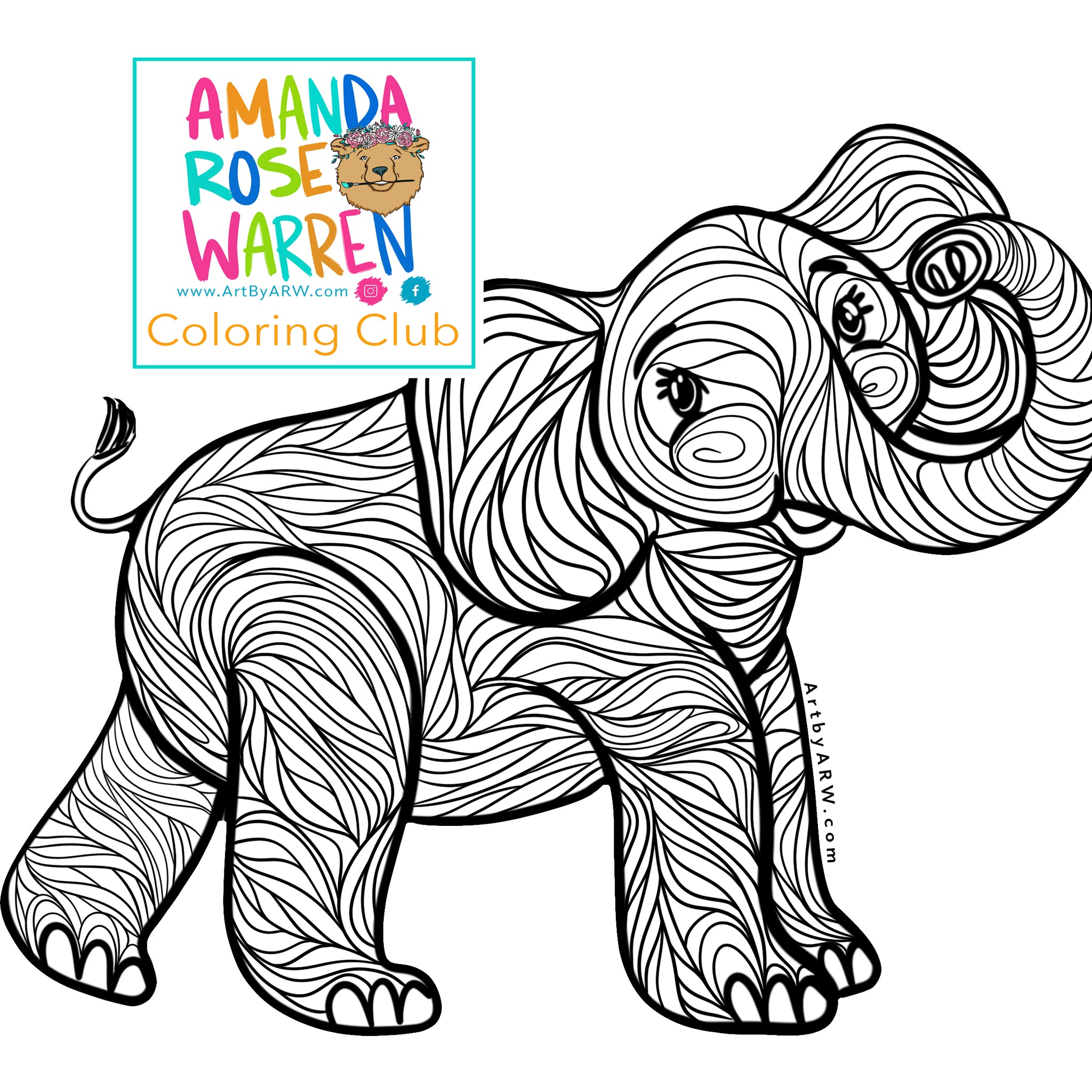 Elephant Coloring Page Amanda Rose Warren LLC