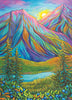 Colorful mountain landscape with trees and a lake or river