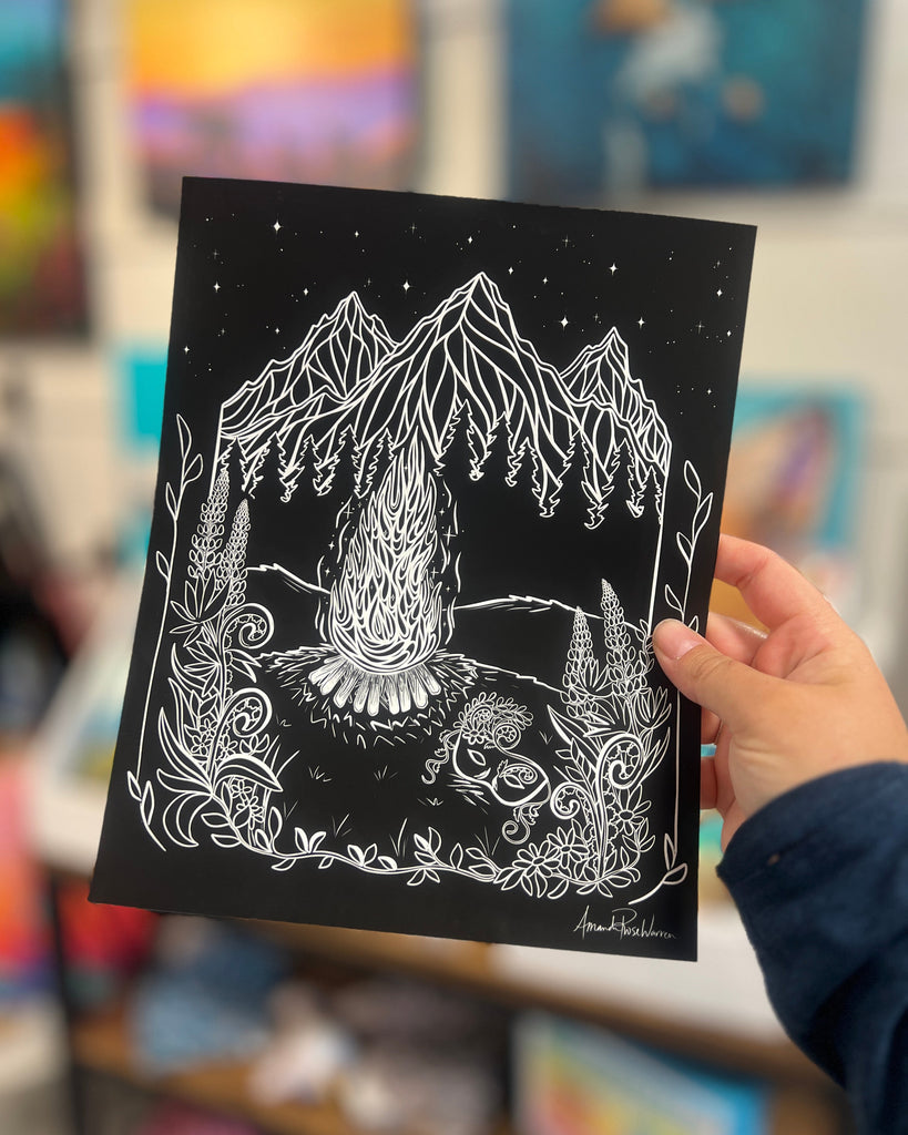 Small print of B&W Spring Equinox being held in someones hand