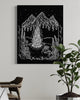 B&W Spring Equinox Print hanging on wall in kitchen next to a plant and highchair