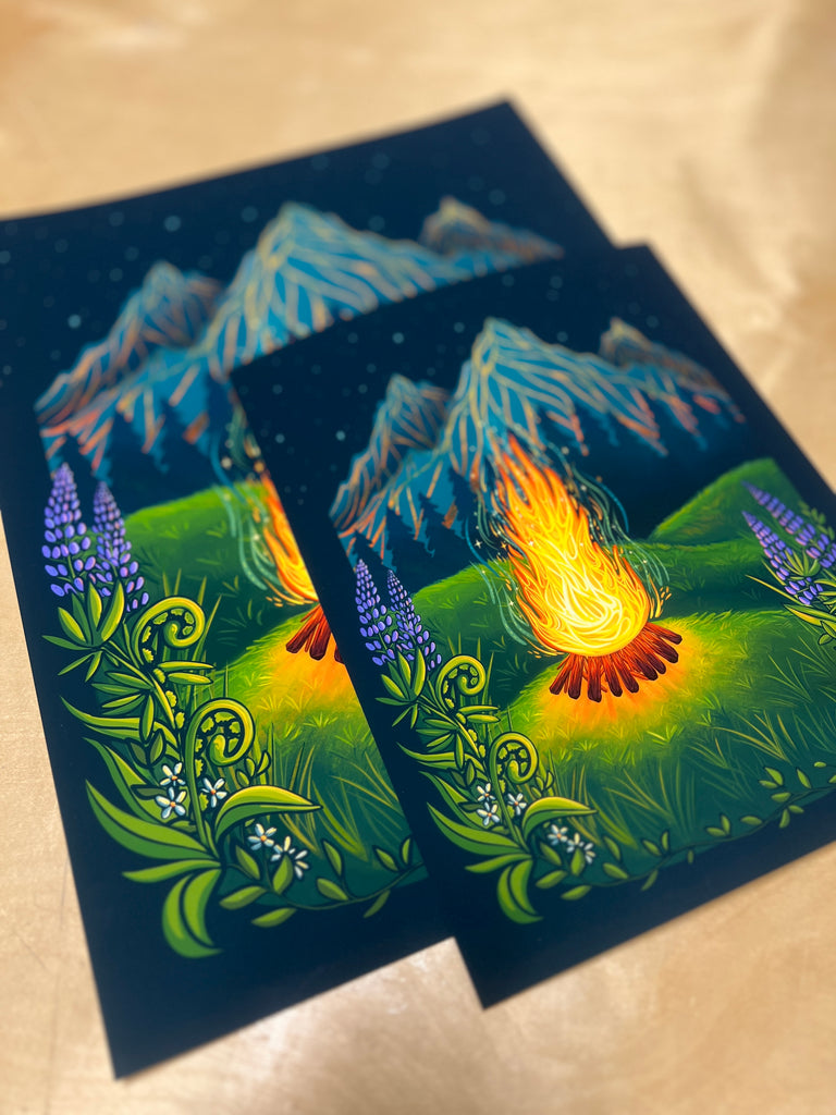 Two prints comparing size on a table