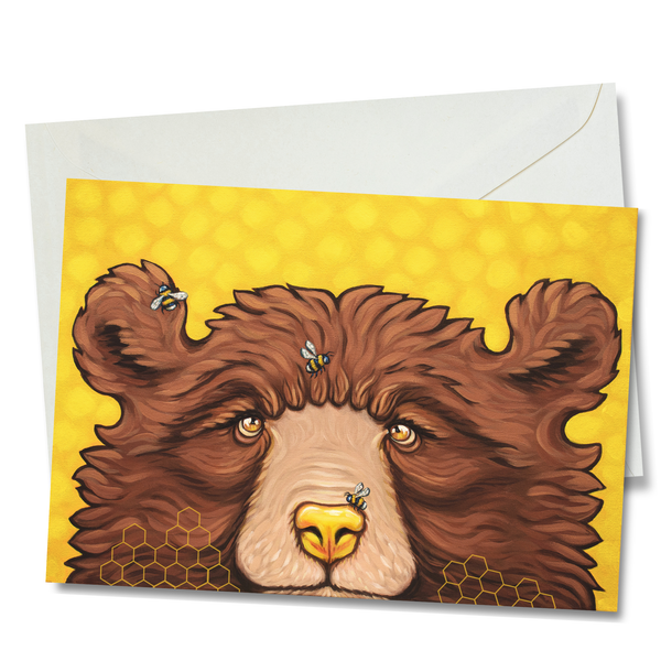 5x7 brown bear and honey bee themed card with envelope 