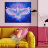 White raven art print in cute spring colored living room.