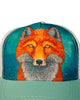 Kids fox trucker hat with Tenacious Gaze design, Alaska-inspired wildlife cap featuring detailed alert fox illustration
