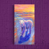Colorful painting of a bear on a purple textured wall