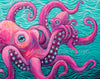 Colorful octopus family illustration on a teal background