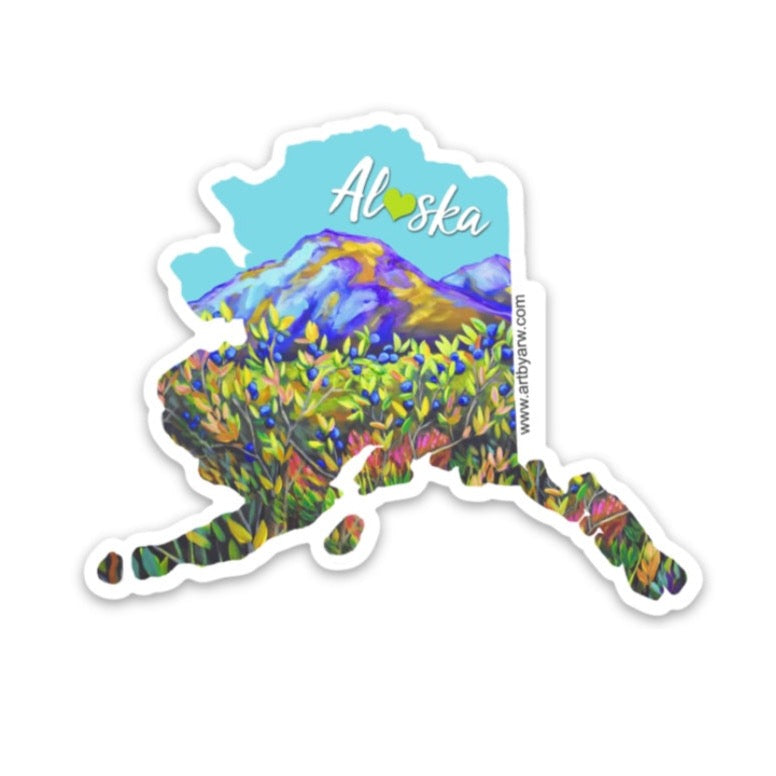 Alaska state with a blueberry brush background mini sticker