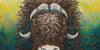 Alaskan Musk Ox with a unique fading yellow to teal background 